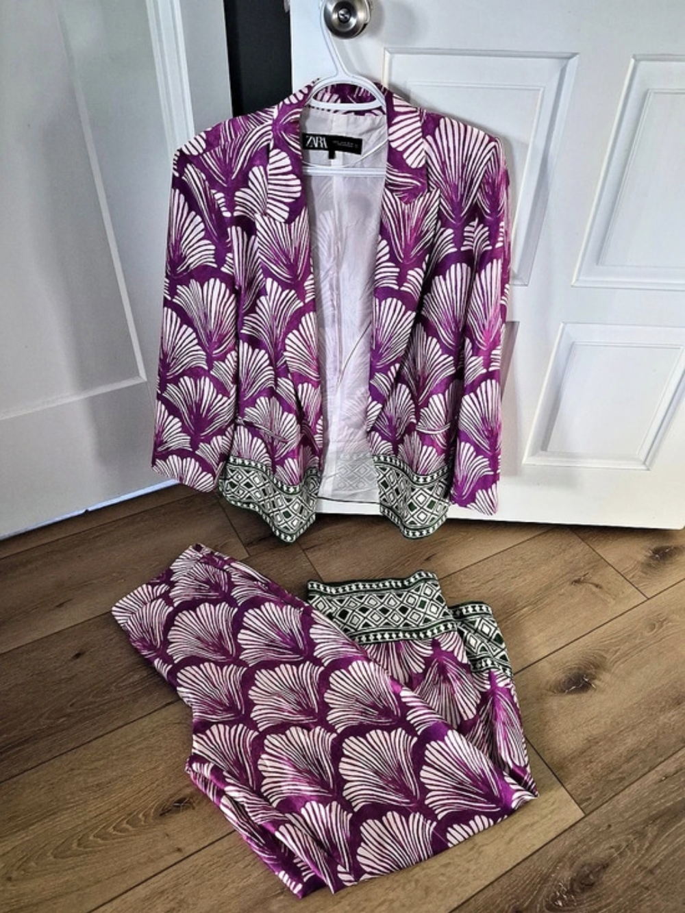 Zara Purple & Green Printed Jacket Set